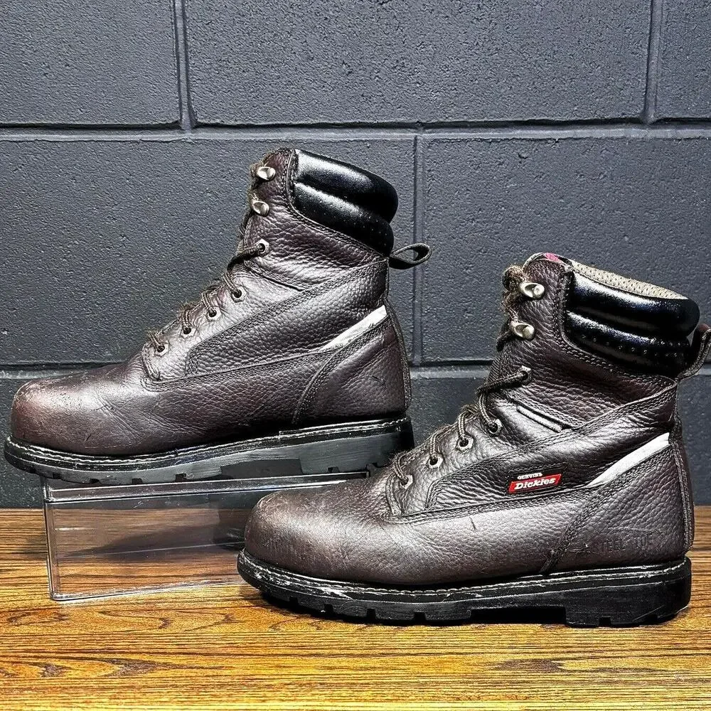 Dickies Steel Toe Work Boots Men’s 10 Brown Leather ASTM F2413 EH
